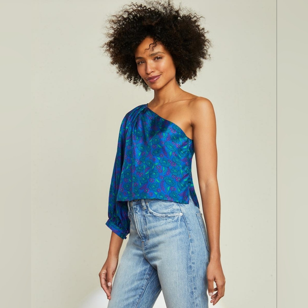 Veronica Beard Lyric One-Shoulder Top Cobalt Multi size 6